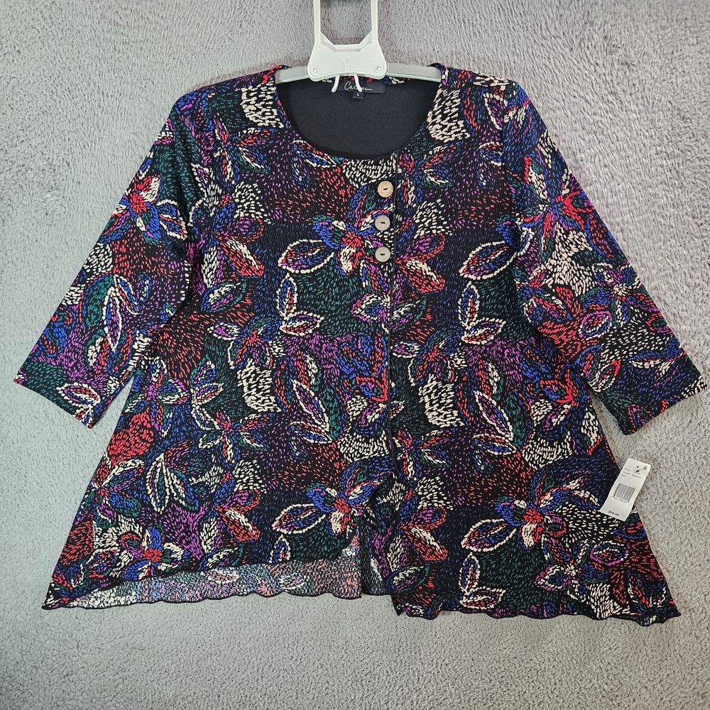 $69‎ NEW Calessa Top Blouse Women Large Stretch Floral Geometric Multicolor